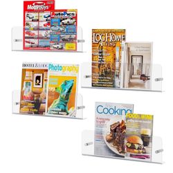 Magazine Rack Wall Mounted, 6 Pack 15" Nursery Bookshelf, Clear Acrylic Kids Floating Shelves