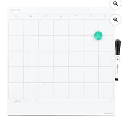 U Brands 14 x 14 in Magnetic Calendar Dry Erase Board, Frameless, White Surface