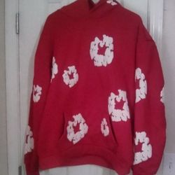 RED DENIM TEAR HOODIE! Size Medium 