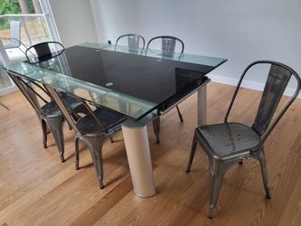 Set of 6 Metal Dining Chairs Modern Gunmetal Stackable Comfortable 