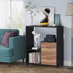 New Wooden Mobile Lateral Filing File Cabinets with 2 Open Storage Shelves