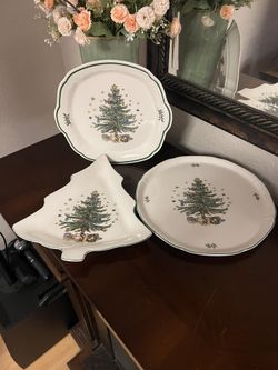 Vintage Nikko Christmas Tree Holidays Serving Plates
