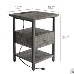 Night Stand Set of 2 with Charger Station, End Table Bedside Table with USB Ports and Outlet