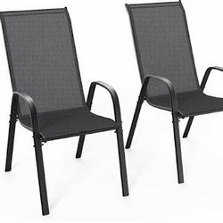 Set of 2 Black Outdoor Stackable Patio Chairs