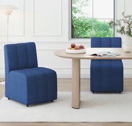 Set of 2 Contemporary Chic: Blue Channel-Stitch Dining Chairs