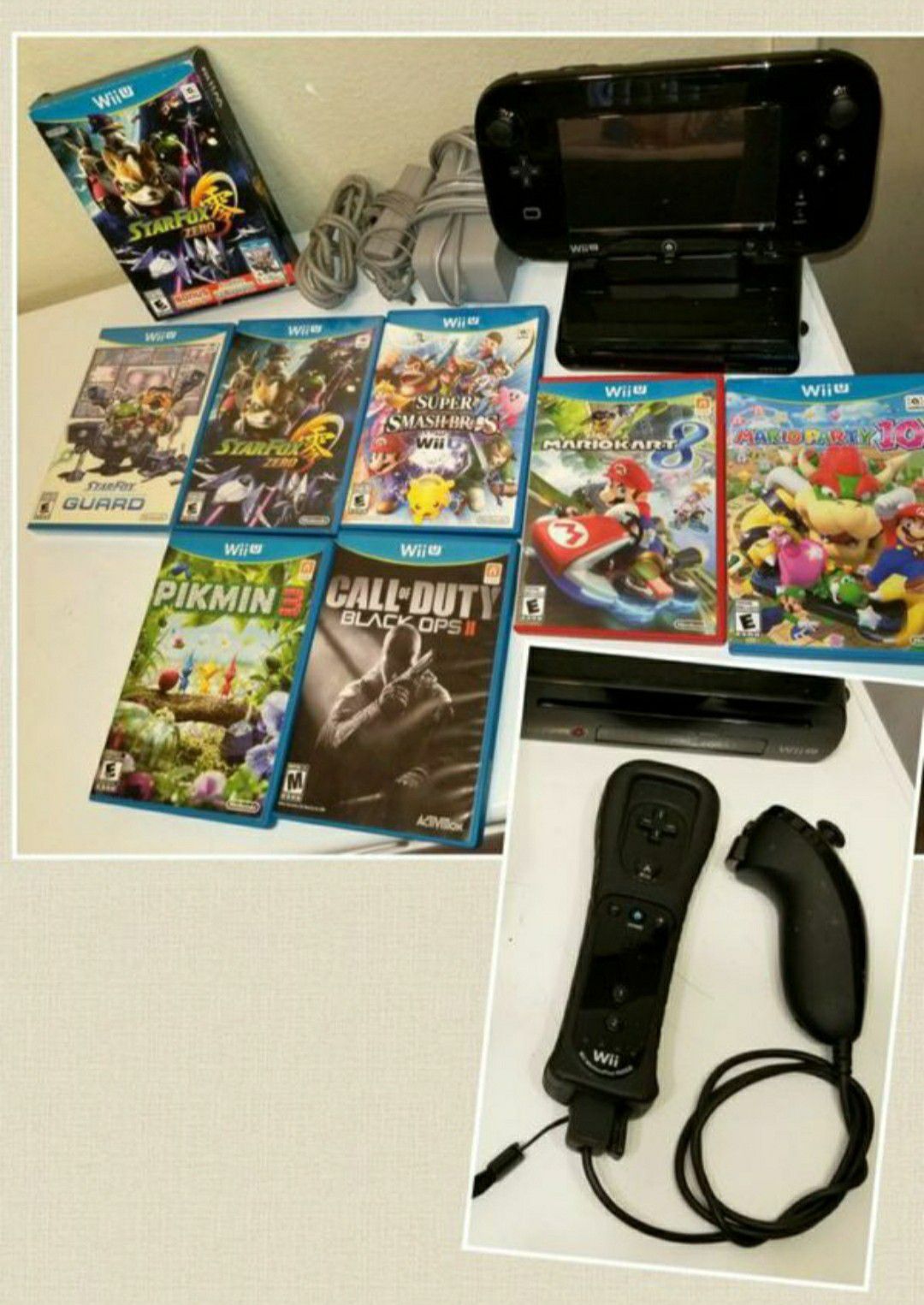 NINTENDO Wii U 32GB BLACK DELUXE BUNDLE W/7 AWESOME GAMES & XTRA MOTION+ WIIMOTE