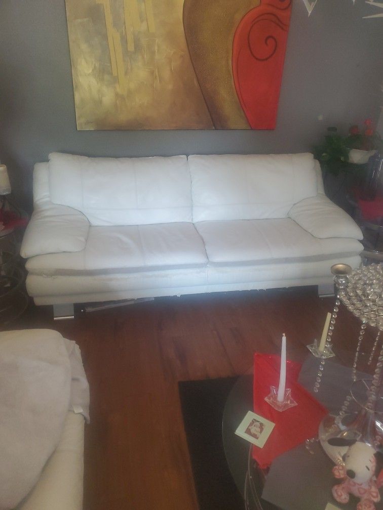 White Leather Couch and  Love Seat