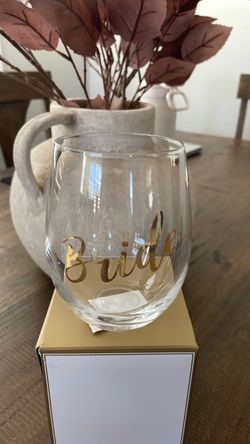 Bride stemless wine glass