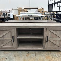 Farmhouse Barn Door Wood TV Stands for 70'' Flat Screen, Media Console Storage Cabinet, Rustic Gray
