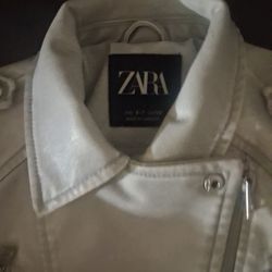 Girls Zara Grey Leather Jacket 