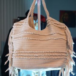 H&M Cream Fringe Jacquard-weave Shopper