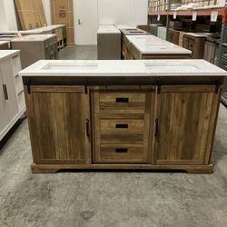 60" Bathroom Vanity Barn Door Stone Countertop (Damaged)