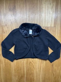 Girls Faux Fur Shrug, Black, 6