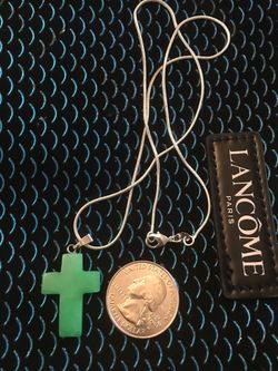 Jade cross pedant with silver necklace