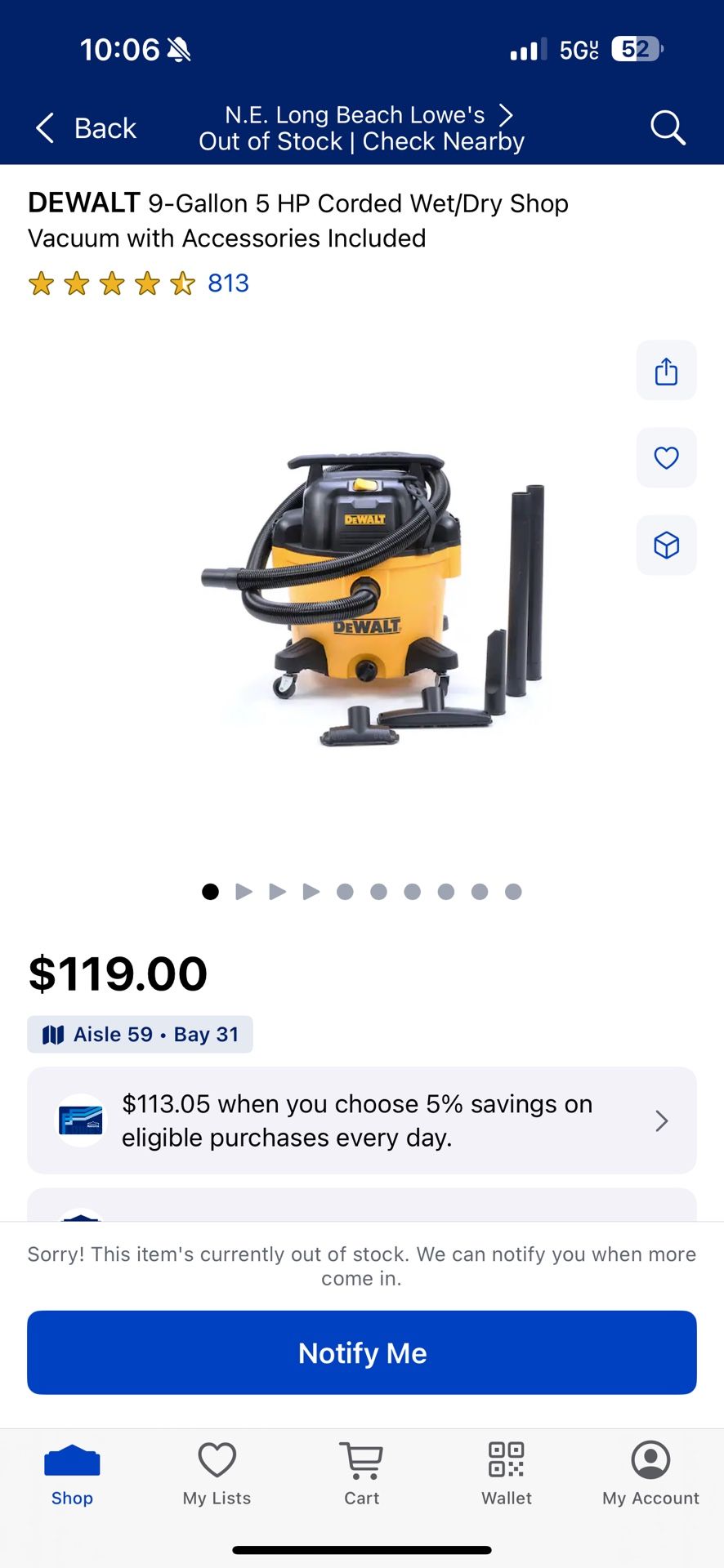 Dewalt 9 Gallon Wet/Dry Vacuum
