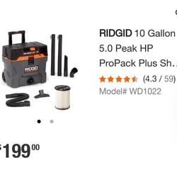 10 Gal 5hp Ridgid Wet/ Dry  Vacuum  Contractors Style 
