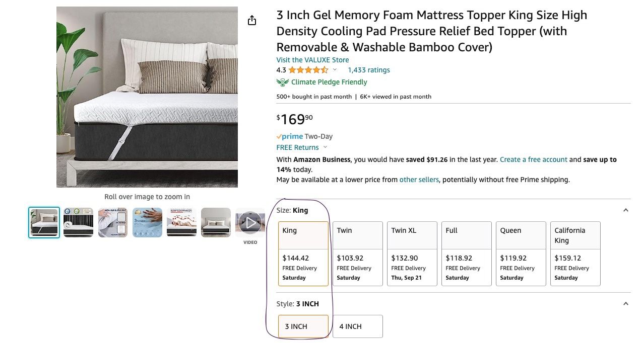 3 Inch Gel Memory Foam Mattress Topper King Size NEW IN BOX