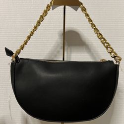 Women’s NEW Black Half Moon Gold Chain  Handbag 