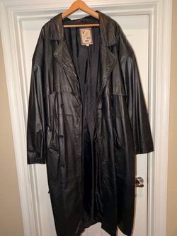Black Leather Long Trench Coat