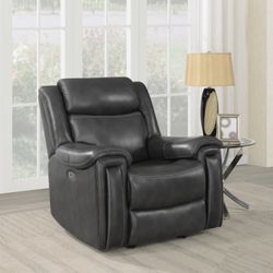 Brand New Hand Rubbed Charcoal Leather Glider Power Reclining Chair