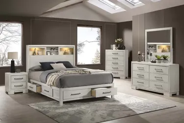 Queen Size antique white bed with 6 drawers and Mattress Included