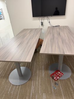 Wood Grain Top Pedestal Base Office Tables – Set of 2