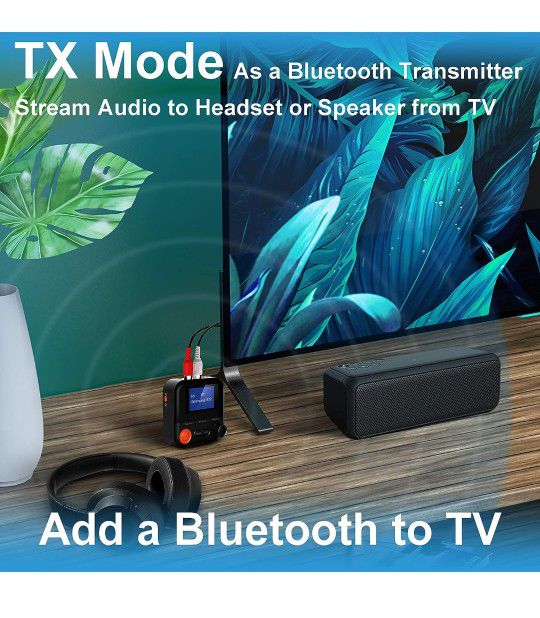 Bluetooth Transmitter, 2-in-1 Bluetooth Transmitter Receiver with LCD Screen, 5 EQ Effects, TF Card Plug-Play, Support 3.5mm AUX, RCA, for TV/PC/Car/M