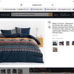 Wake In Cloud - Bohemian Comforter Set, Boho Chic Paisley Striped Floral Pattern Printed for Men Women, Soft Lightweight Bedding, 3 Pieces, Orange Nav