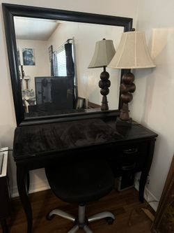 Desk/Makeup Vanity Including The Chair And The Lamp 