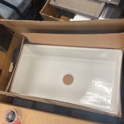 White Ceramic 36 in. Single Bowl Rectangular