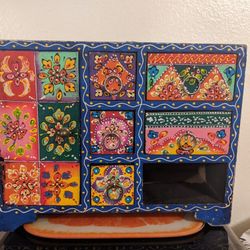 Wooden Hand Painted Jewelry Organizer.