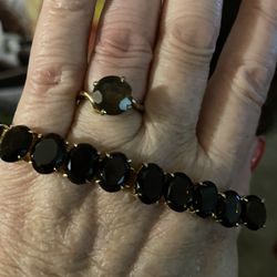 Beautiful Smokey Topaz Ring Size 7 Set In Solid Gold With A Matching Bracelet 