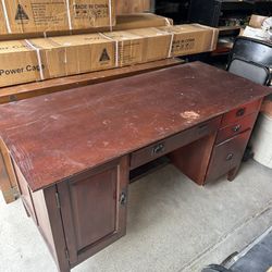 Dark Brown Large Desk Solid Wood Drawers And Cabinet