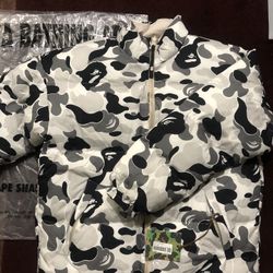 Bape ABC Down Puffer XXL White Gray XXL NWT Coat 