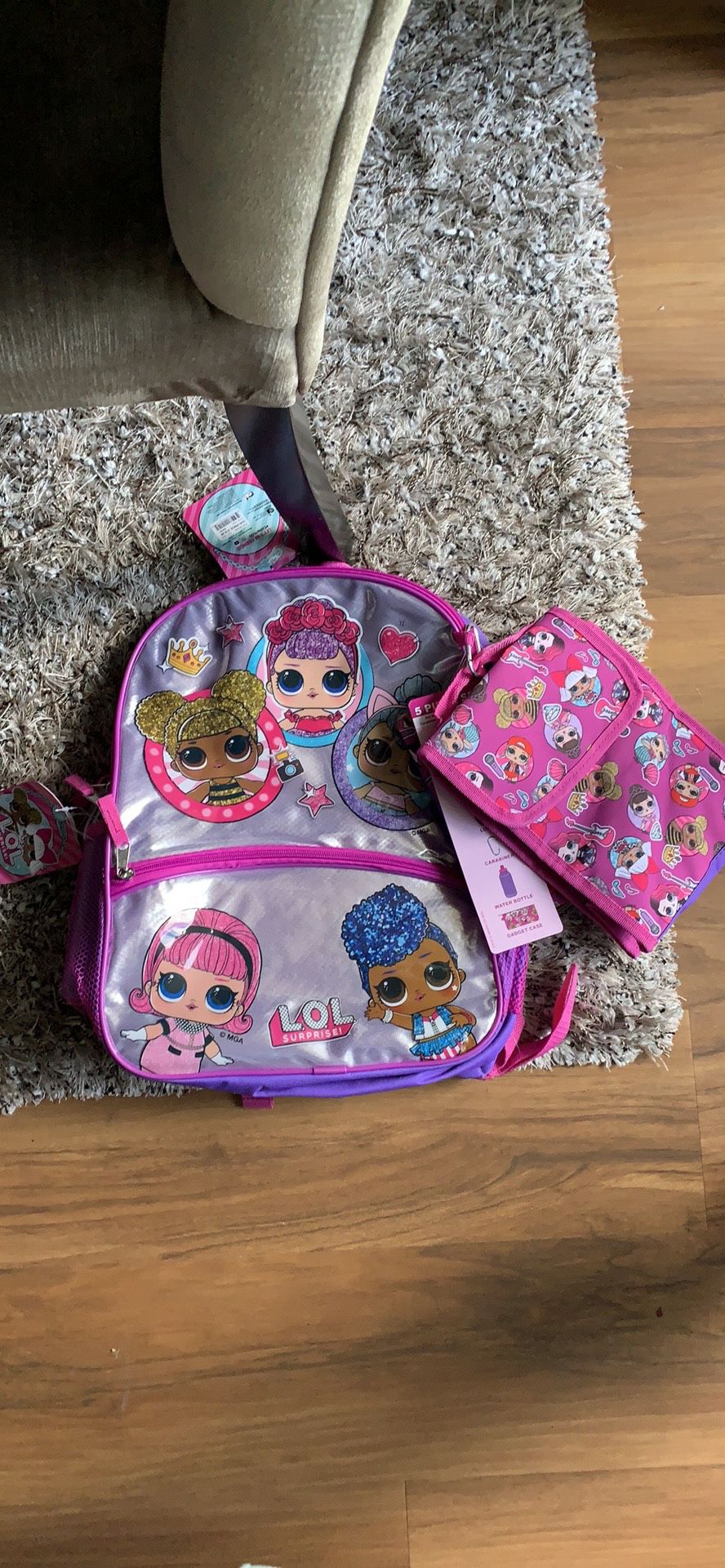 New LOL surprise 5 piece set girls Bookbag Backpack