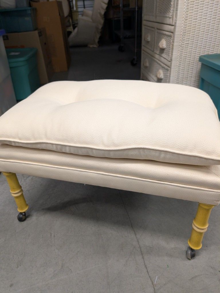 2 Rolling Foot Stools W. Bamboo Legs