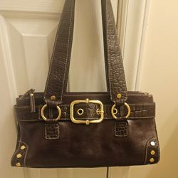 Franco Sarto Double Strap Brown Leather Shoulder Handbag purse