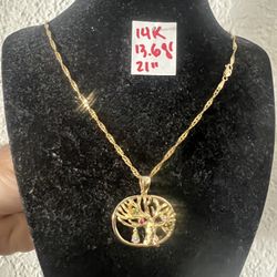14K Solid Gold Chain and Pendant For Wedding 13.6Gr 21 Inches Long 