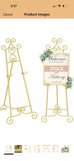 Pack Easel Stand for Sign, Large Adjustable Floor Easel with Chain Support, Vintage Decorative Metal Display Stand for Wedding Signs, Paintings, Artwo