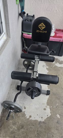 Workout bench and curl bar with weights