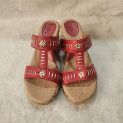 NEW - B.O. C.  BOC Leather Red Wedges/Sandals Size 7.5-8 