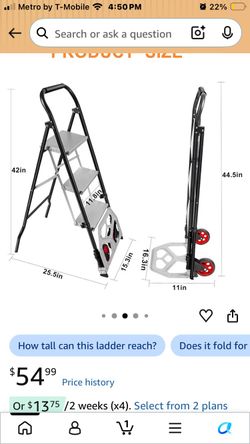 Heavy Duty 2-in-1 Hand Truck Step Ladder - 330lbs Ladder Capacity + 176lbs Cart | Foldable MultiFunctional Dolly with Non-Slip Safety Lock for Warehou