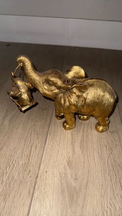 Gold Painted Elephant Figurine Decorative Statue Home Decor