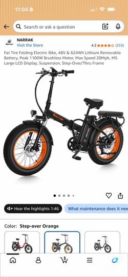 Fat Tire Folding Electric Bike, 48V & 624Wh Lithium Removable Battery, Peak 1100W Brushless Motor, Max Speed 20Mph, M5 Large LCD Display, Suspension,