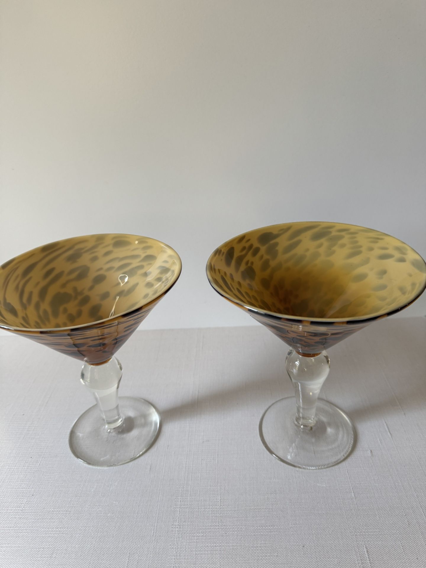Pair Of Handblown Glass Martini Glasses Leopard Print