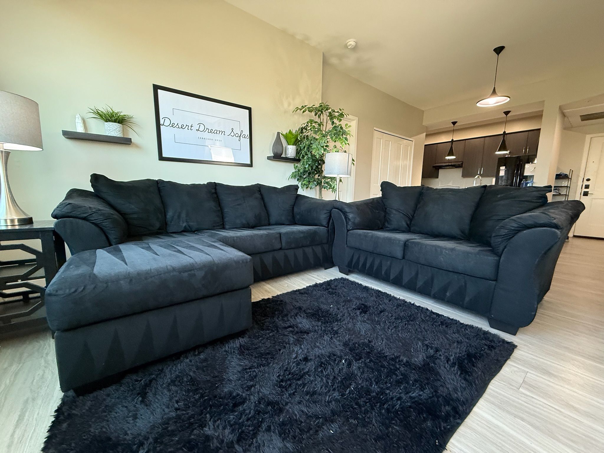 Ashley Homes Furniture Microfiber Sectional with Reversible Chaise and Loveseat