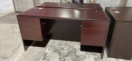 New Dark Wood Office Desk with Drawers, Pickup Only