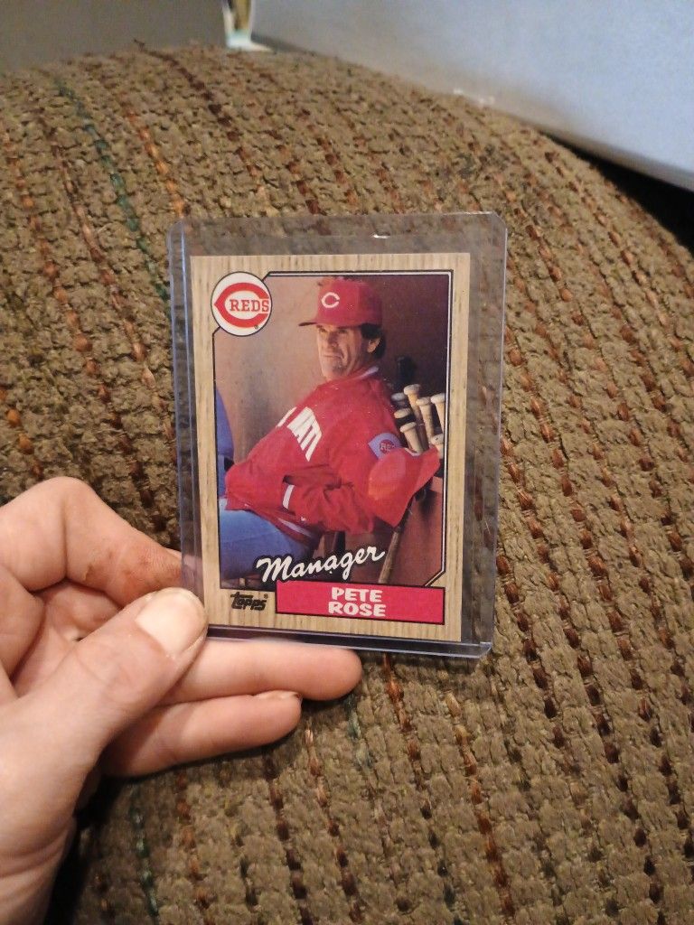 1987 Pete Rose Number 393 Card With Triple Errors Blue Ink On The Bottom Of Manager Bleeding Through First Base On The Back Wood Grade Really High