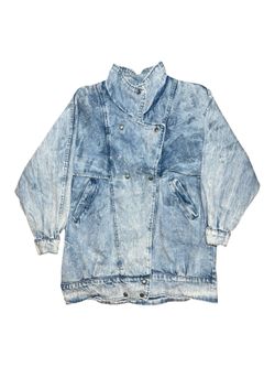 Vintage 80’s Bebe Furrrina Acid Wash Denim Jacket Oversized Batwing Blue Medium
