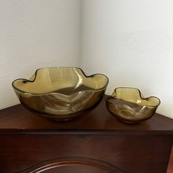 Vintage Amber Glass Chip & Dip Set